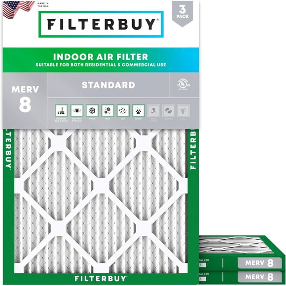 Filterbuy 18x21x1 Air Filter MERV 8 Dust Defense, HVAC AC Furnace Air Filters Replacement (3-Pack)
