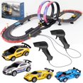 thumbnail image 1 of Slot Car Race Track Set, 19ft Electric Track with LED Lights and 4 Slot Cars, 2 Hand Controllers and Racing Game Lap Counters, Set Features Loop, Tur, 1 of 9