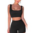 thumbnail image 1 of Women's Workout Outfits 2 Piece Yoga Set Seamless Ribbed Crop Tank Tight Shorts Gym Suit, 1 of 2