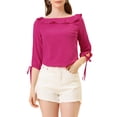 thumbnail image 1 of INSPIRE CHIC Women's Ruffled Neck Half Sleeve Sheer Summer Polka Dots Blouse Tops M Hot Pink, 1 of 6