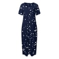 thumbnail image 4 of Kcodviy Chemises de Nuit à Manches Courtes Quotidiennes pour Femmes Grande Taille Imprimé Étoiles Décontracté Robe de Nuit Inclinée pour Femmes Épaule Maxi Robe de Nuit, 4 of 5