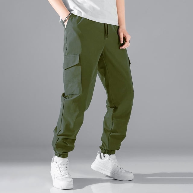 asjyhkr Mens Cargo Pants with Multi Pockets Elastic Waist Drawstring Jogger Hiking Work Sweatpants