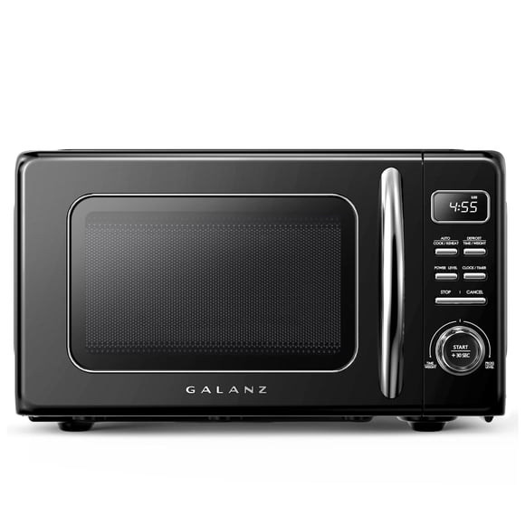 Galanz Retro Countertop Microwave Oven with Auto Cook & Reheat, Defrost, Quick Start Functions, Easy Clean with Glass Turntable, 0.7 cu ft- Black