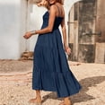 thumbnail image 3 of Robes à Bretelles Spaghetti pour Femmes Robes Bohèmes à Bretelles Spaghetti pour Femmes Smockées à Étages Longues Robes de Plage Soleil Sans Manches Robe Maxi Unie Longue Robe Maxi Longue pour Femmes Longues Robes Maxi pour Femmes, 3 of 9