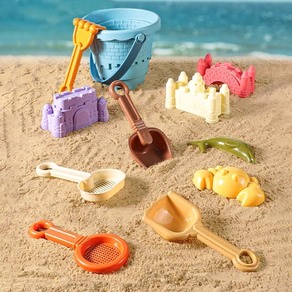 Kids Beach Toys 11 Piece Set with Bucket Shovels Castle Molds Crab Sand Sifters Multicolor Durable Plastic for Toddlers Outdoor Summer Beach Sandbox Play Safe Gift for Children