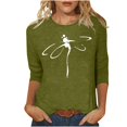 thumbnail image 1 of IROINID Liquidation T-Shirts à Manches Longues pour Femmes Imprimés Blouse Ample Manches 3/4 Col Rond Hauts de Détente, Vert Armée, 1 of 4
