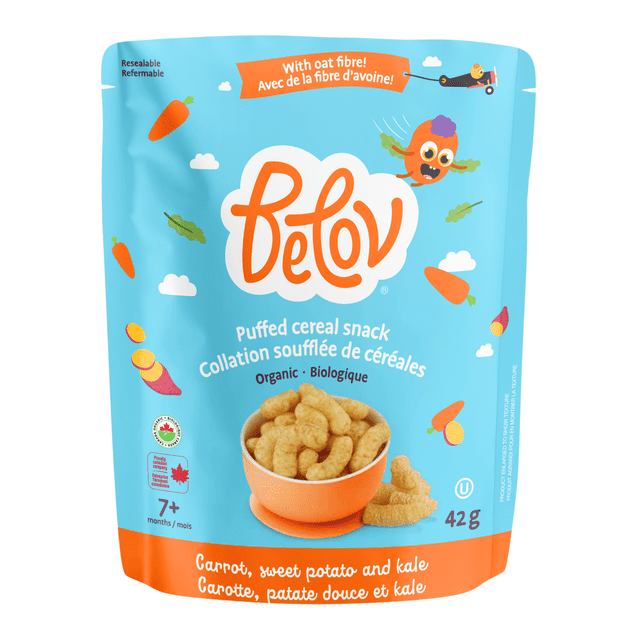 Belov Baby Food Stage 3 Organic Baby Puffs, Carrot, Sweet Potato & Kale, Grain-Based Snack for Babies 7+ Months, 42 g