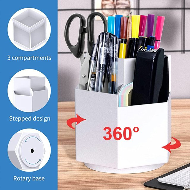 WIFKLSIIPG Green Friendly Hexagon Pen Holder & Organizer Sleek Design Sturdy Material & Compact Size(White)