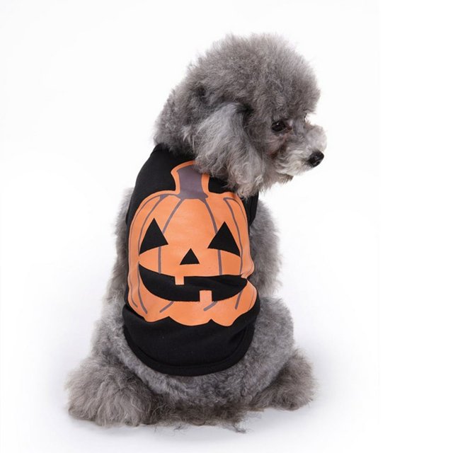 Halloween Pets Fashion T-Shirt Pumpkin Spider Skull Patterns Print Neck Short Sleeve Pullover