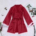 thumbnail image 2 of Ersazi Robe de Nuit pour Femmes à Manches Longues, Robe Aguichant Unie à Plumes pour Femmes, Ensemble 1 Pce en Liquidation, Rouge, P, 2 of 7