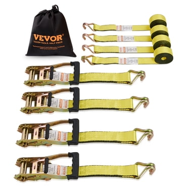 VEVOR Ratchet Tie Down Straps (4pk), 5000 lb Break Strength, Double J Hook Includes 4 Premium 2" x 15' Rachet Tie Downs with Padded Handles, for Moving Securing Cargo, Appliances, Lawn Equipment