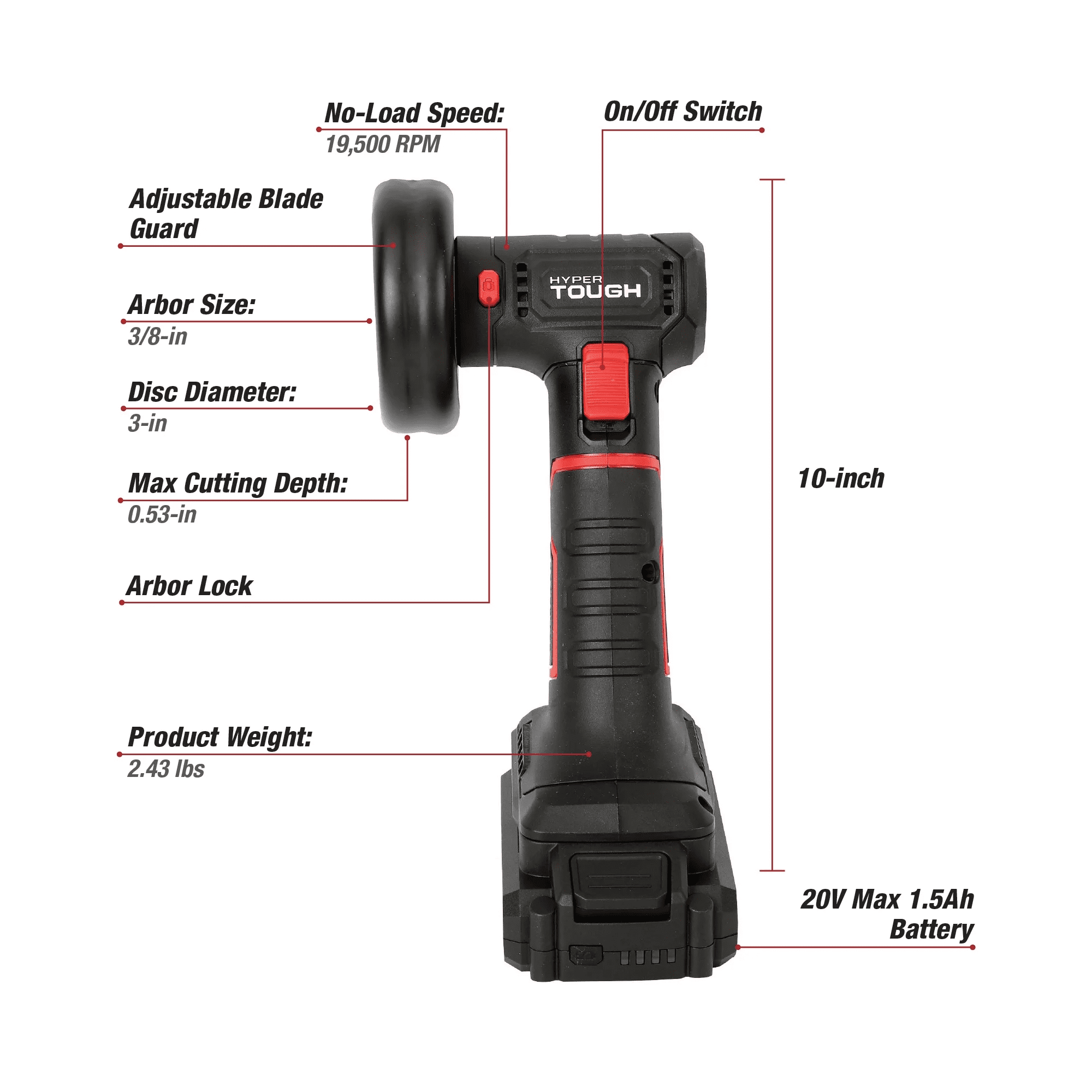 Outil de découpe sans fil Hyper Tough 20V Max sans balais avec batterie lithium-ion 1,5 Ah et chargeur