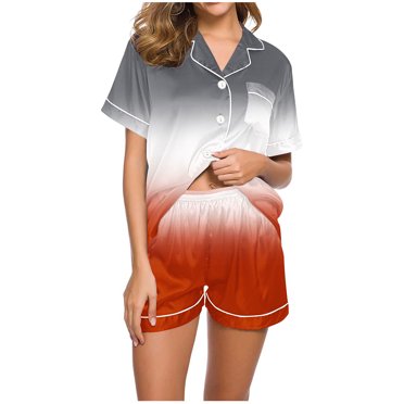 cfhntfmh Womens Pajamas Set Short Sleeve Sleepwear Button down Nightwear with Shorts 2 Piece Soft Pj Sets