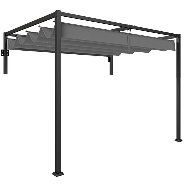 Outsunny Pergola Adossée 10 Pieds x 7 Pieds avec Auvent Rétractable pour Patio, Terrasse