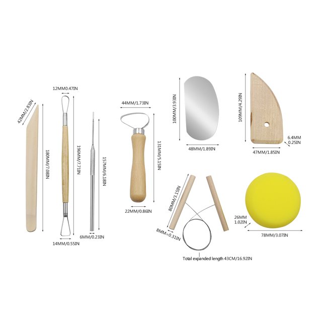 JJKBVCLO Clay Tool Set Wooden Pottery Clay Sculpture Carving Tool 8 Piece Set Beginner DIY Making Modeling Carving