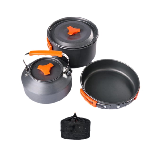 S SERENABLE 3Pcs Camping Cooking Set with Storage Bag for Fishing Outdoor Cooking Hiking Orange