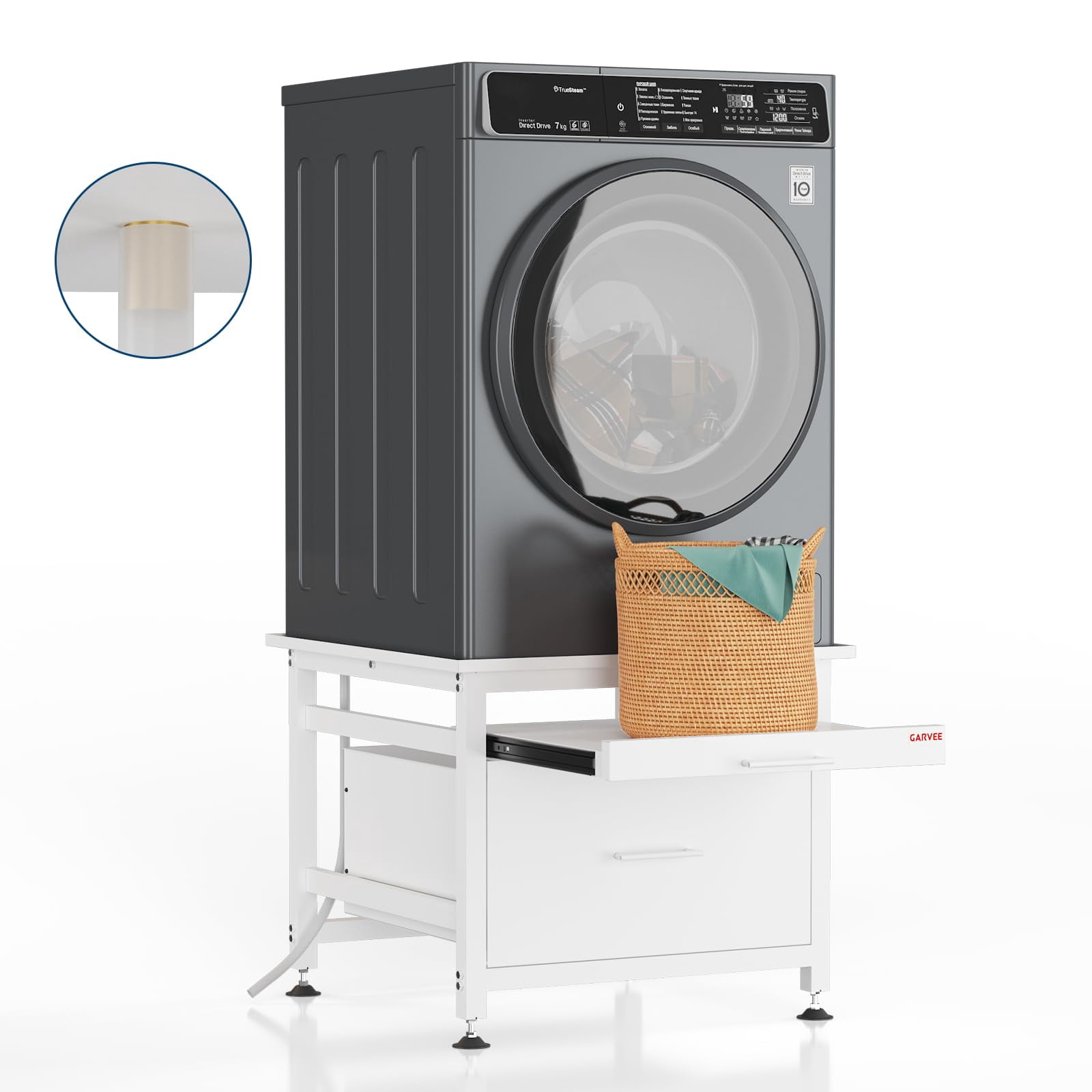 29" Wide Laundry Pedestal for Washer and Dryer with Pullout-Shelf, Pedestal Universal Fit Anti-Vibration Washing Machine Stand with Base Storage, 800 lbs Capacity, White