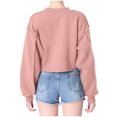 thumbnail image 3 of Yuyuzo Sweatshirts Courts pour Femmes Manches Longues Couleur Unie Col Rond Ample Décontracté Automne Pull Tops, 3 of 6