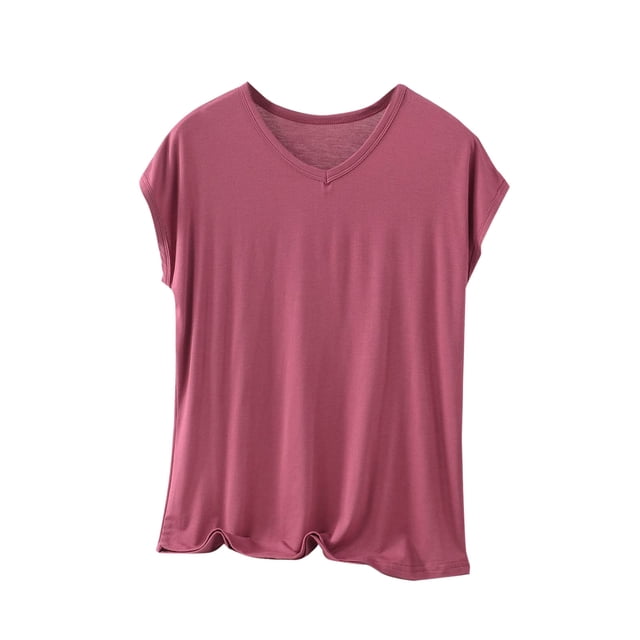 BLVB Plus Size Pajama Tops for Women Loose Fit V Neck Short Sleeve Soft Modal Sleep Shirts Loungewear