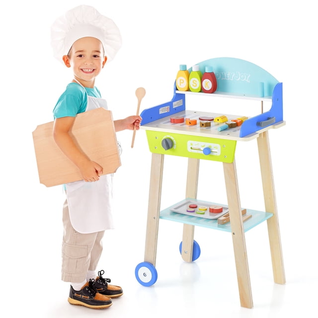 Gymax Ensemble de Jeu de Barbecue Factice pour Enfant, Jouet de Barbecue, Ensemble de Jeu de Cuisine avec Accessoires