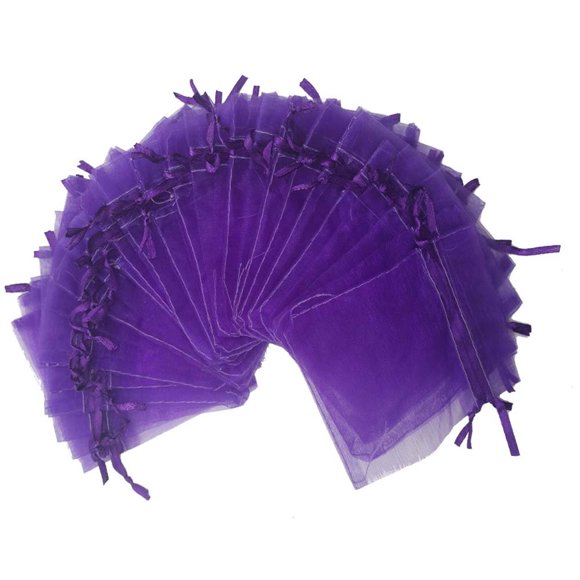 Ankirol 100 Pcs Sacs en Organza Transparent pour Bijoux Bonbons Sacs Cadeaux Échantillons Pochettes à Cordon (Violet)