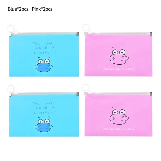 ziyahi Mask Holder Bag Jewelry Rings Earrings Masks Storage PP Pouch Cartoon Design 2pcs Blue 2pcs Pink