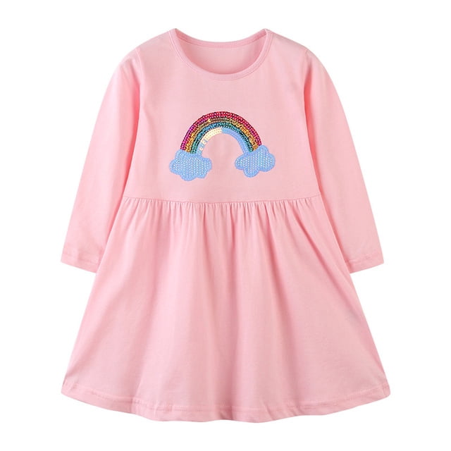 AAMILIFE Little Maven Robe Décontractée pour Bébés Filles Automne Rose Jolies Robes à Motif pour Enfants Mignonne et Confortable Vêtements pour Enfants 2-9 Ans