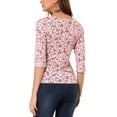 thumbnail image 3 of INSPIRE CHIC Hauts pour Femmes Non Doublés Col Rond Manches au Coude Coupe Ajustée T-Shirt Décontracté TP Blanc-Floral, 3 of 7