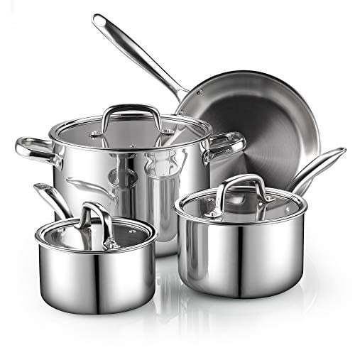 Cook N Home 02644 Batterie de Cuisine en Acier Inoxydable Tri-Plis 7 Pcs, Argent