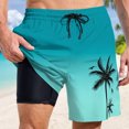 thumbnail image 4 of YUEVE Beach Shorts for Men 2 in 1 Compression Liner 7 Inch Inseam, Mens Swim Trunks Gradient Hawaiian Print Quick Dry Bathing Suit with Pockets Mint Green XXL, 4 of 4