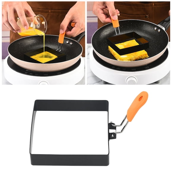 Square Egg Rings for Griddle Nonstick Stainless Steel with Silicone Handles Oil Brush and Egg Separator | Ideal for Frying Eggs Omelets Pancakes Kitchen Utensils for Cooking