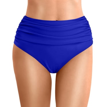 FYEGRE Women's High Waisted Bikini Bottom Tummy Control Ruched Bathing Suit Swim Bottom Blue XXL