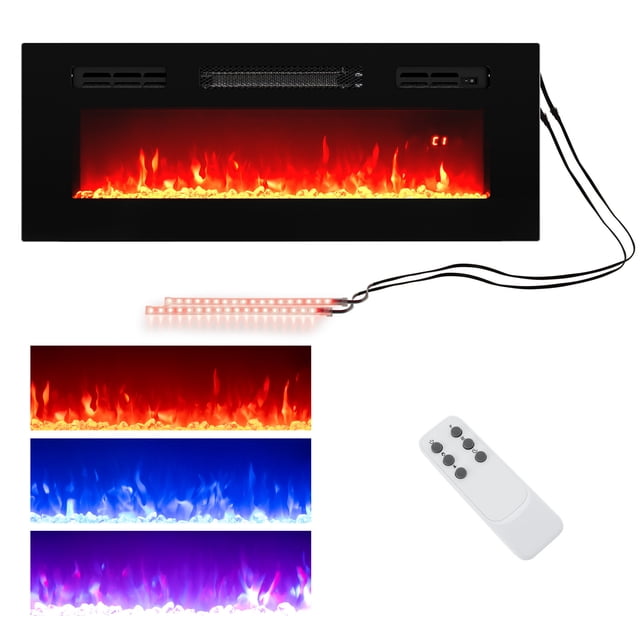 Giantex 36" Electric Fireplace Insert w/LED Strip Lights, Fireplace Heater