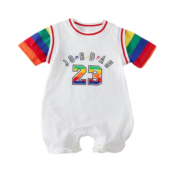 Wxirdiow Newborn Boy Summer Clothes Newborn Baby Short Sleeve Bodysuit Baby Clothes For Boys And Girls Children's Rainbow Onesie Summer Super Cute White Size,0-3 Months