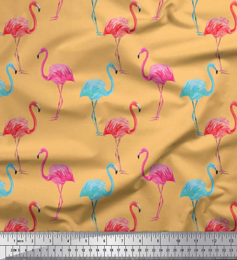 Soimoi Viscose Chiffon Fabric Flamingo Bird Print Fabric by The Yard 42 Inch Wide
