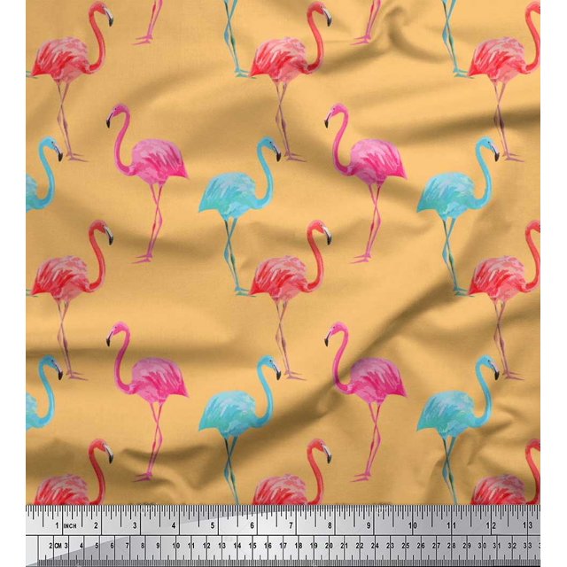 Soimoi Rayon Fabric Flamingo Bird Decor Fabric Printed Yard 42 Inch Wide