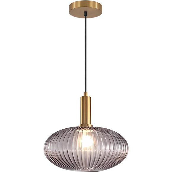 KCO Lighting Modern Gold Smoke Grey Globe Glass Pendant Lighting Kitchen Island Industrial Brass Gold Hanging Ceiling Light Fixture for Dining Room
