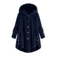 thumbnail image 1 of Qertyioot Women Plus Size Button Plush Tops Hooded Loose Cardigan Wool Coat Winter Jacket, 1 of 7