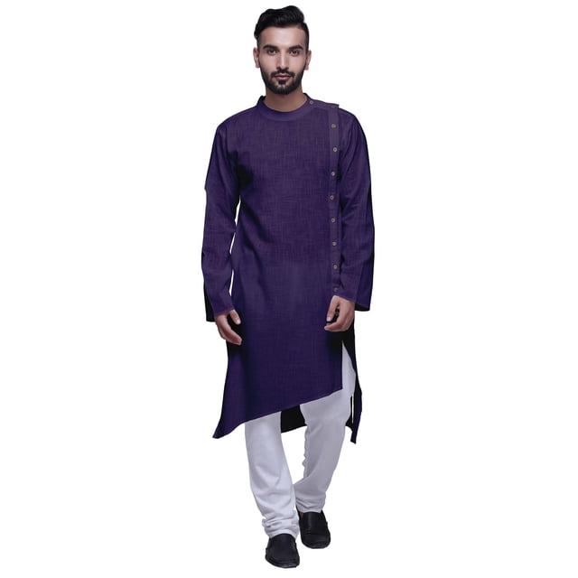 Atasi Solid Designer LongKurtaShirt Asymmetric Cut Full SleeveKurtaFor Men-Small