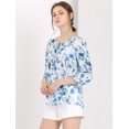 thumbnail image 3 of INSPIRE CHIC Women's Tie V Neck Boho Ruffled 3/4 Sleeve Floral Blouse, 3 of 6