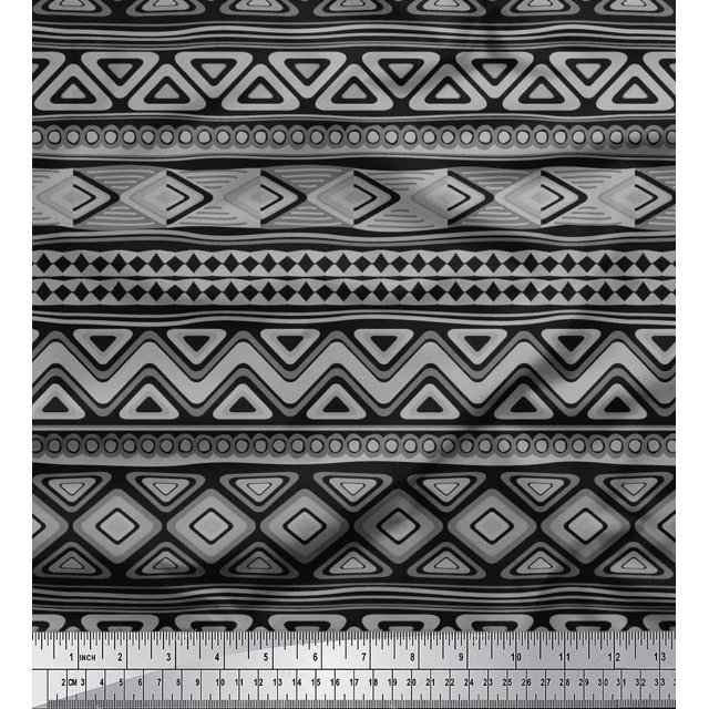 Soimoi Poly Georgette Fabric Aztec Geometric Printed Craft Fabric by The Yard 52 Inch Wide