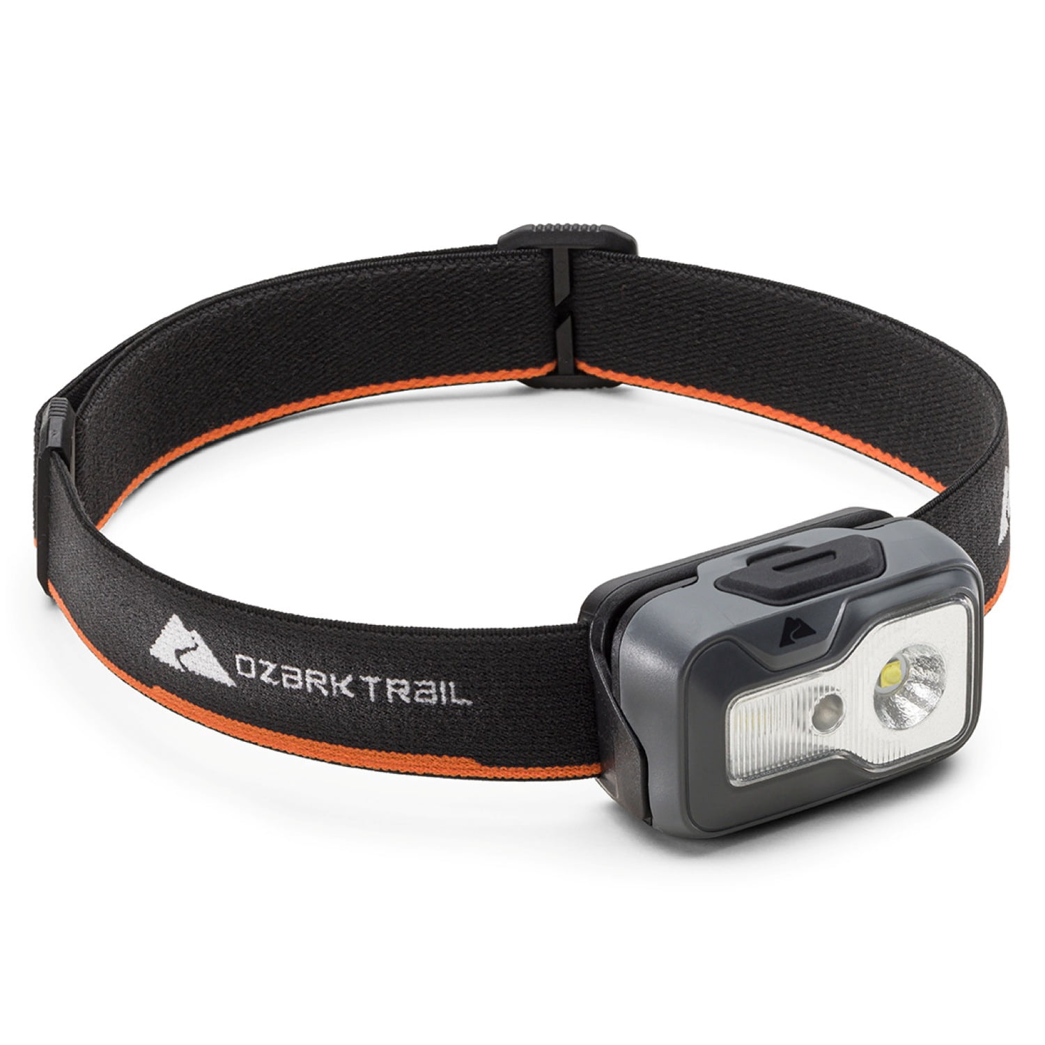 Lampe frontale LED Ozark Trail 750 lumens – Multicolore, légère, résistante à l'eau, 5 modes, 3 piles AAA incluses – Gris/Orange