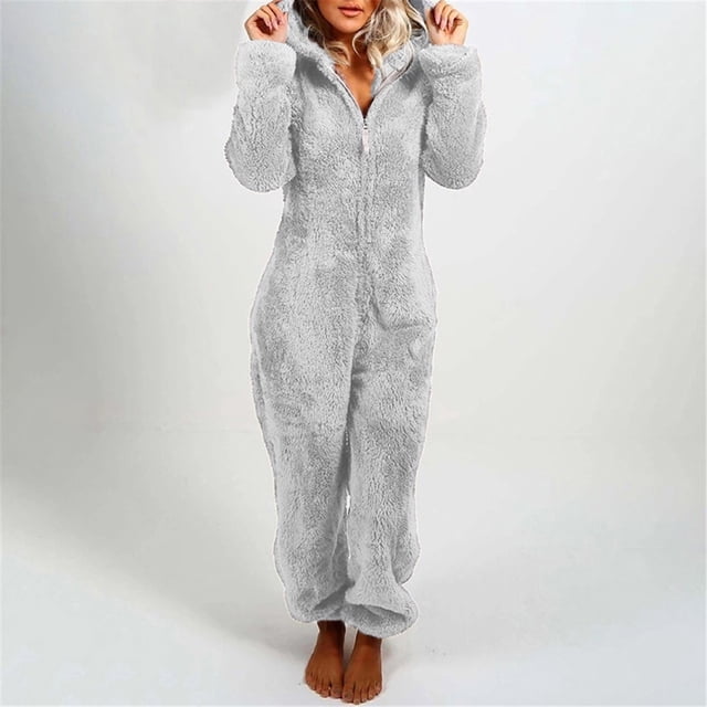 Combinaison Grande Taille pour Femmes aux Formes Combinaison à Manches Longues à Capuche Pyjama Décontracté d'Hiver Chaud Combinaison de Nuit Combinaisons d'Entraînement pour Femmes en Liquidation