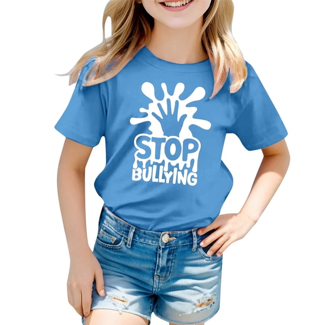 MEZZALL T-Shirt Imprimé Respirant Décontracté de Mode pour Filles, T-Shirts Graphiques, Hauts, Bleu, 4-5 Ans