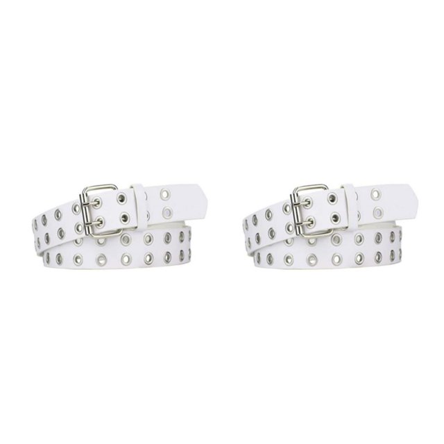 Decodeary Ceinture Double Boucle Sans Fil en Vrac pour Jeans Femmes Style Net Ceinture Fête Punk Épingle Robe Blanche 110cm 2ensemble