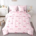 thumbnail image 1 of Erosebridal Girly Pink Bowknot Bedding Sets King Size, Cute Princess Comforter Sets with Sheets, Ribbon Decor, Reversible 7-Piece, 1 of 1