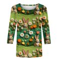 thumbnail image 4 of RKSTN Womens Tops Casual Fashion Cute Easter Bunny Printed 3/4 Sleeve Round Neck Tops Spring Summer 3D Printed Ruched Pullover Blouse Tops, 4 of 5