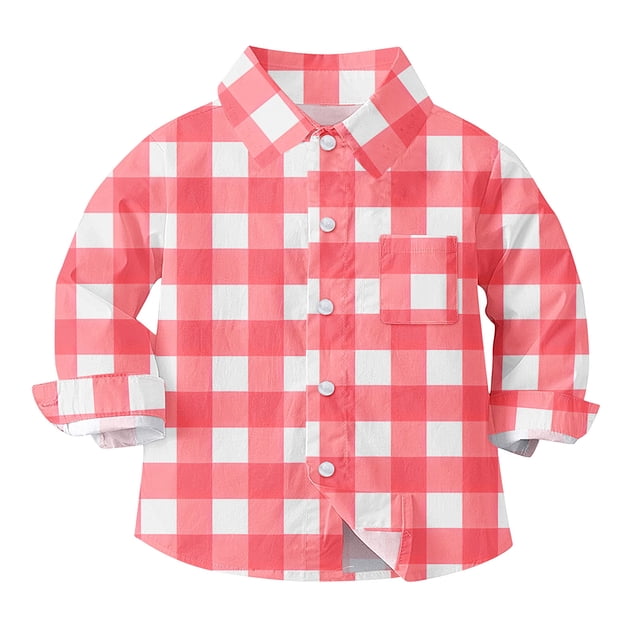 vdgthytj Toddler Boys Girls Plaid Button down Shirts Kids Collared Long Sleeve Uniform Dress Shirt Tops Spring Fall Clothes