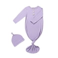 thumbnail image 2 of RXIRUCGD Newborn Baby Boy And Baby Girl Solid Color Jumpsuit Pajamas Hat Set Rompers( Purple, Size:0 Month ), 2 of 3