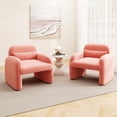 thumbnail image 2 of Gymax 2PCS Modern Accent Chair Sherpa Fabric Upholstered Armchair w/ Waist Pillow Pink, 2 of 10